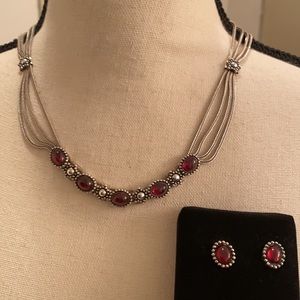 Vintage Sterling Silver 925 Necklace & Earrings set with Ruby stones